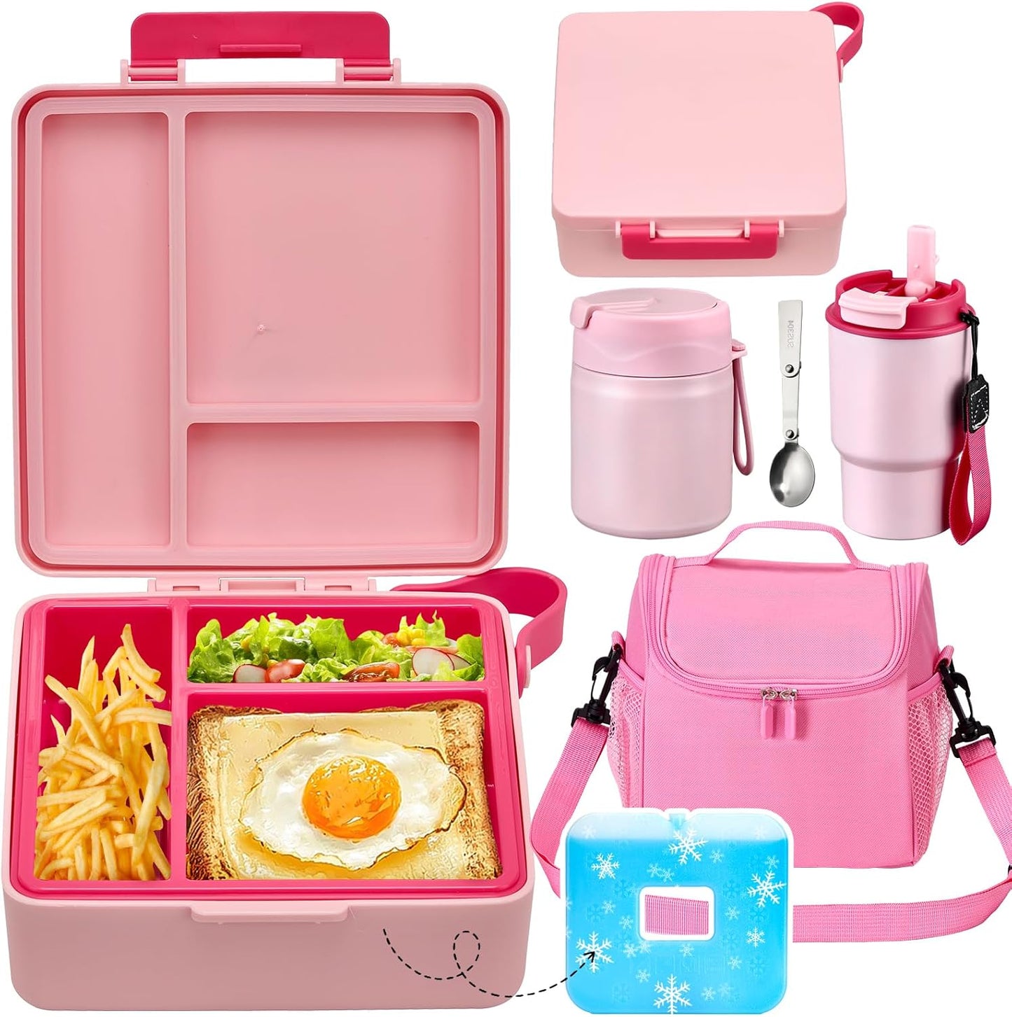Pawtong Lunch Box Set with Bento Box Container, 17OZ Stainless Steel Food Soup Thermo, Kids Water Bottle & Portable Insulated Lunch Bag, Leakproof, Hot/Cold Retention for School, Travel (Purple-Horse)