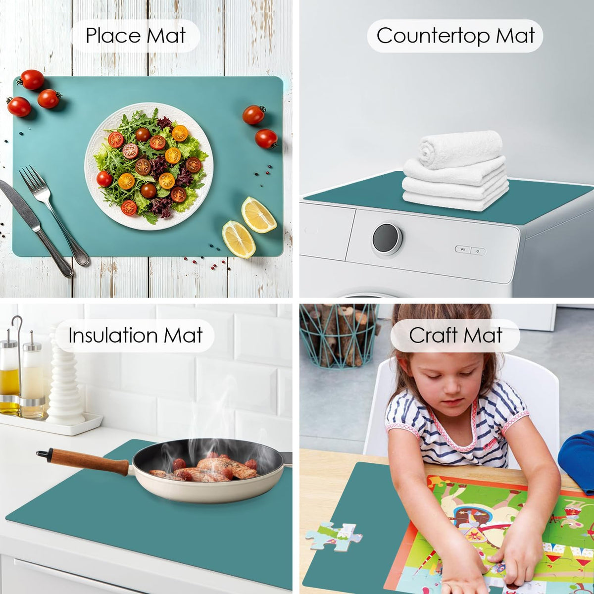 Extra Large Silicone Table Mat, Silicone Mat for Crafts Kids Dinner Placemat Desk Countertop Waterproof Protector Mats, Heat Insulation Kitchen Pastry Mat Rolling Dough Pad (Coffee, 23.6''x15.7'') - Colors A