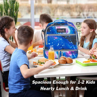 Tilami Lunch Bags Insulated Adjustable Strap Zipper, Two Compartments Cooler Bags, Bento Bags for Kids Toddlers (Blue)