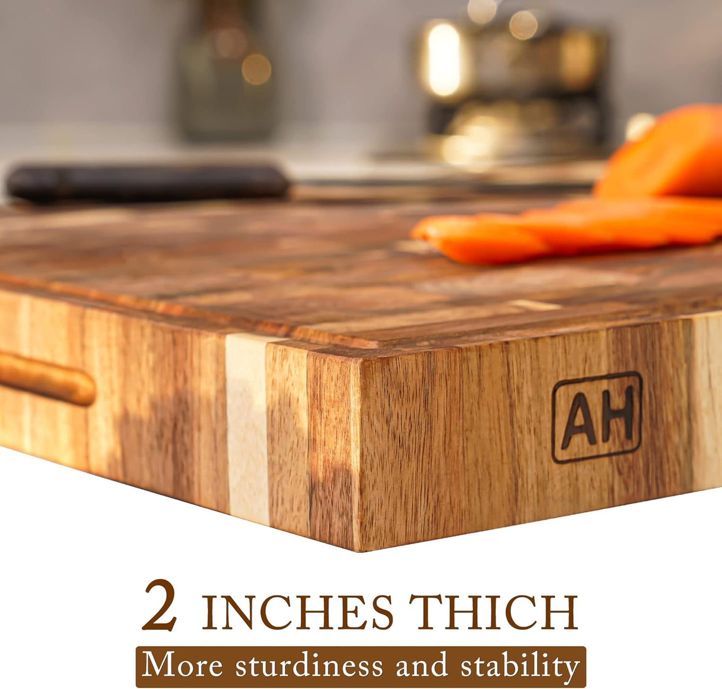 AZRHOM Large Wood Cutting Boards Set of 4 for Kitchen Cheese Charcuterie Board (Gift Box Included) Acacia Butcher Block with Non-slip Mats, Juice Groove and Handles (16x12, 14x10, double 11x8 inch)-4