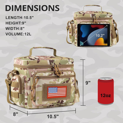 Lunch Box for Men, Tactical Lunch Bag MOLLE Webbing Leakproof Insulated Lunch Cooler Women Adult Meal with Adjustable Shoulder Strap Lunch Pail (Blue)