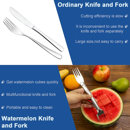 2PCS Watermelon Cutter Slicer,2-in-1 Stainless Steel Fruit Fork for Kitchen