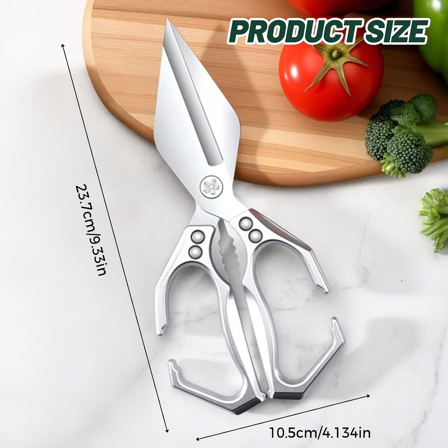 Multifunctional Heavy-Duty Kitchen Shears, Stainless Steel Kitchen Scissors for Food, Poultry Shears, Poultry, Meat, Seafood, Bone Cutting, Dishwasher Safe Ergonomic Handle (Sliver)