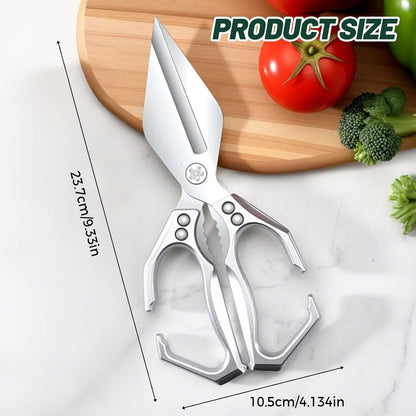 Multifunctional Heavy-Duty Kitchen Shears, Stainless Steel Kitchen Scissors for Food, Poultry Shears, Poultry, Meat, Seafood, Bone Cutting, Dishwasher Safe Ergonomic Handle (Sliver)