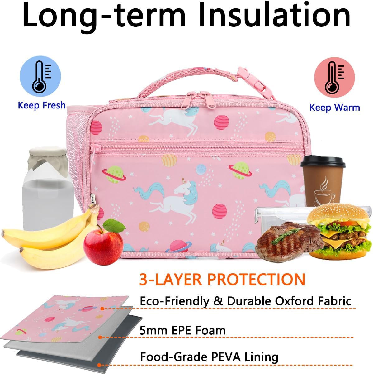GYEUKHAM Insulated Lunch Box for School, Thermal Reusable Durable Freezable Lunch Bags for Kids Boys Girls Men Women - Small Soft Cooler Portable Lunch Tote Kit for Work Picnic Travel,Black