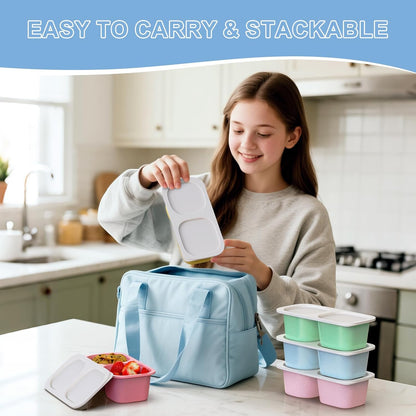 Snack Pack Containers for Kids, 5 Pack Reusable Snack Containers with Lids, 2 Compartment Small Bento Snack Box, BPA-Free, Lunchbox Accessories for Travel