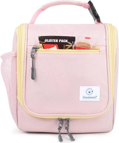 Genteen Kids Lunch Box, Insulated Lunch Bag for Kids, Toddler, Girl, and Boy; Holds Lunch Box, Water Bottle, & Snacks; Easy-Clean Water-Resistant Fabric & Multiple Zippered Pockets (Yellow Blue)