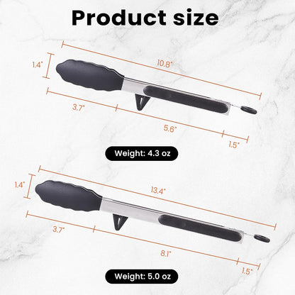 Kitchen Tongs Set of 2 (9” & 12”) – Stainless Steel & Silicone Cooking Tongs with Built-in Stand & Dishwasher Safe – Heat Resistant up to 600°F – Perfect for Grilling, BBQ, Salad & Frying