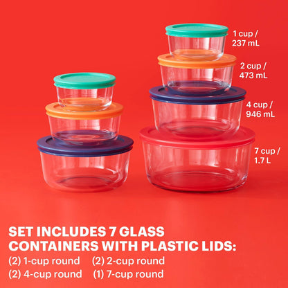 Pyrex Simply Store (12-Pack) Glass Food Storage Containers Set, (1, 2, & 3 Cup) Meal Prep Containers with Plastic BPA-Free Lids, Dishwasher & Microwave Safe