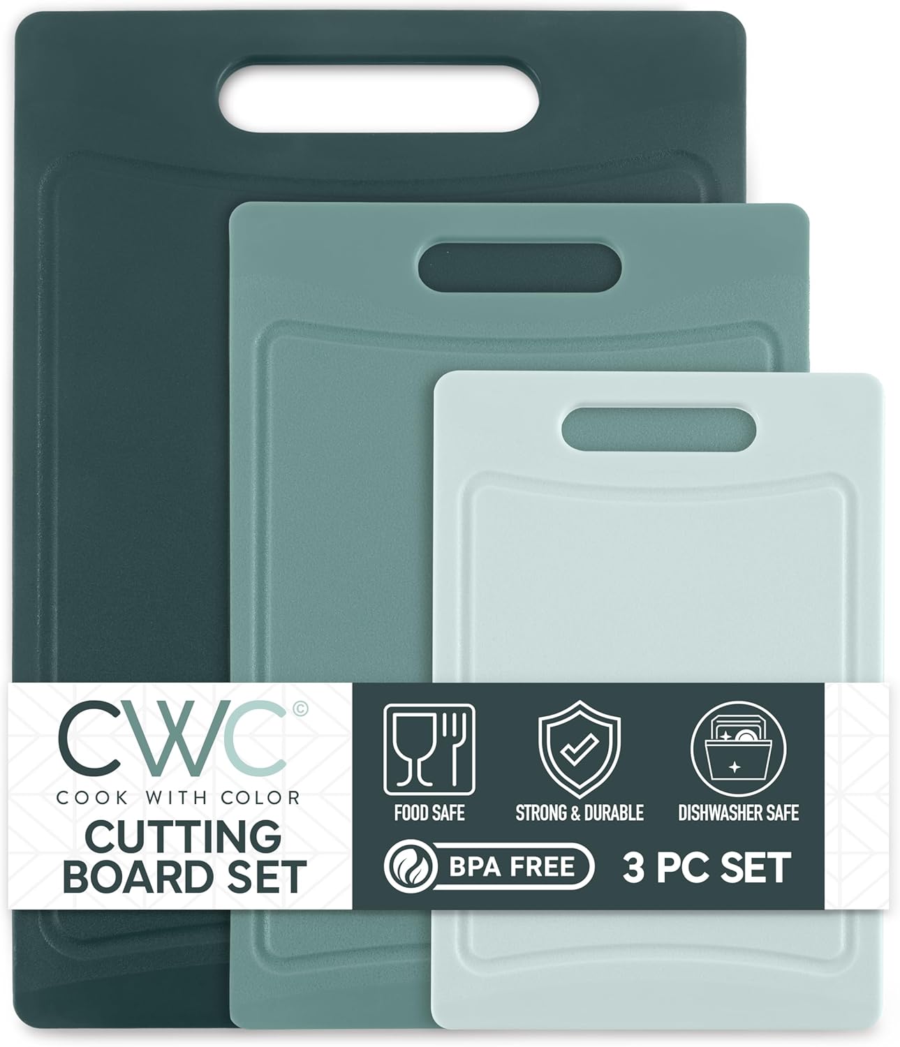 COOK WITH COLOR Non-Slip Cutting Board Set – Kitchen Essentials with Easy Grip Handle for Meat, Veggies, and Fruits, 3 Cutting Boards, Speckled White