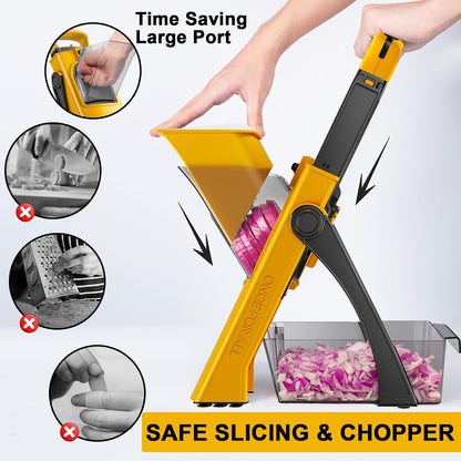 [All in 1] Upgraded Version Safe Mandoline Slicer for Kitchen, Adjustable Thickness. Veggie Slicer, Rapid Prep Mandoline, Detachable Blade, Cleaning Brush/Paring Knife (Black Knight)