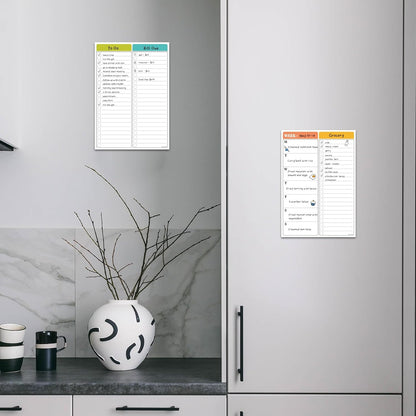 Non-Magnetic Dry Erase List for Fridge - Reusable 8"x11.5" List and Weekly Planning Board Stick to Most Smooth Surfaces - 3 Dry Erase Markers Included