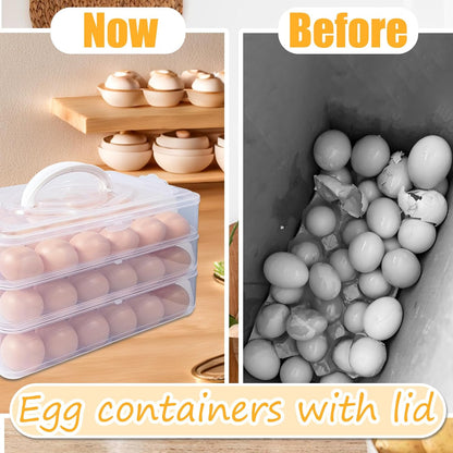 2-Layer Deviled Egg Carrier with Lid,Deviled Egg Trays with Handle,Stack Portable Stackable Trays,Clear Devil Egg Cotainer 48 eggs Holders, for Thanksgiving Day, Easter, Holiday,Parties and Kitchen