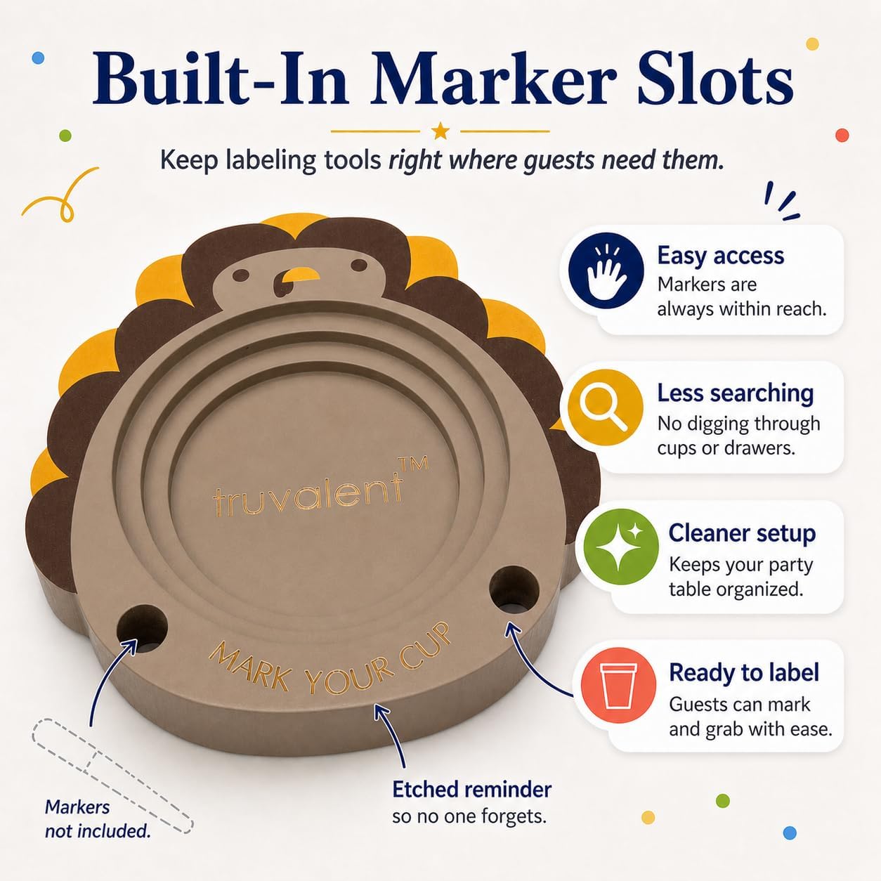 Party Cup Holder for 3-4" Cups - Hosting Essential to Prevent Mix-Ups & Reduce Waste - Sturdy Drink Organizer with Rubber Feet for Birthdays, BBQs, & Holiday Gatherings (Cups & Markers Not Included)