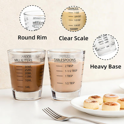 GLASKEY Shot Glasses Measuring Cup Set - 2 Pack Espresso Shot Glasses with Precise Measurement Marks,Heavy Duty Glass,Dishwasher Safe,Perfect for Coffee,Cocktails and Kitchen Use (Black & Red)
