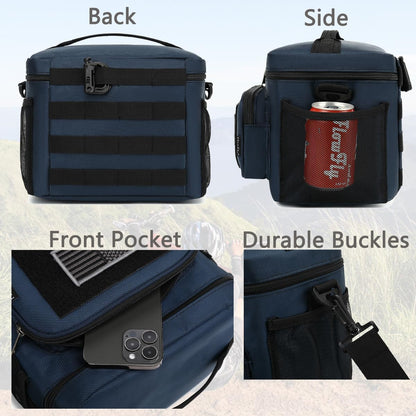 FlowFly Lunch Bag, Insulated Cooler, Thermal Lunch Box Tote with MOLLE/PALS Webbing, Adjustable Padded Shoulder Strap, for Tactical Men Women Adults and Boys Girls Kids (Cyan, Medium)