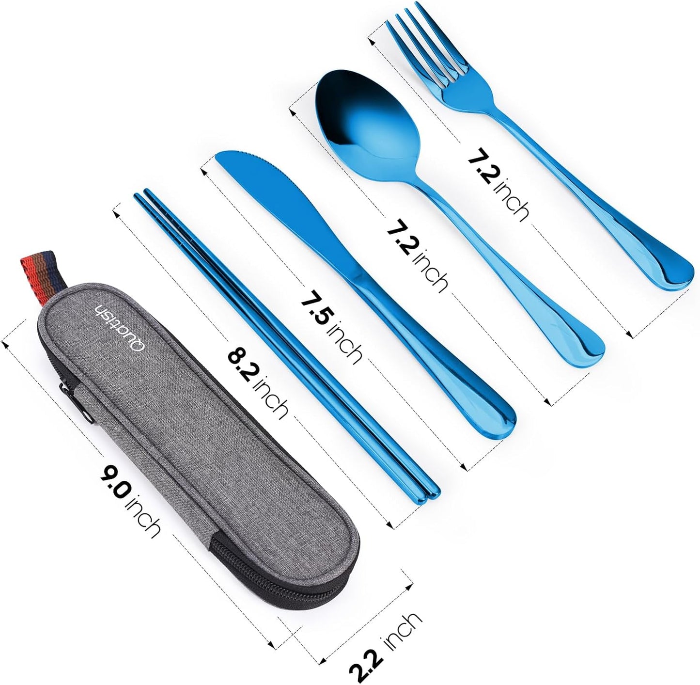 Travel Utensils with Case, Quatish Portable Silverware Set for Work, Stainless Steel Reusable Travel Cutlery Set, Fork and Spoon Set for Camping, EDC Gadgets, Lunch Box for Men, Purple