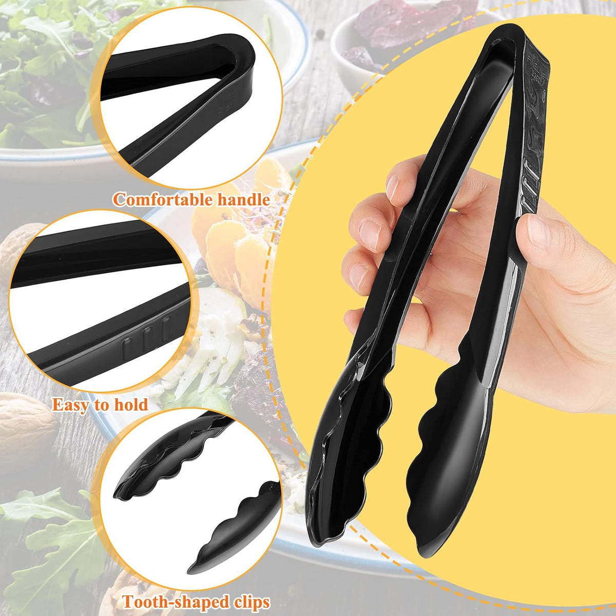 Plastic Tongs, 9 Inch Disposable Serving Tongs,Black