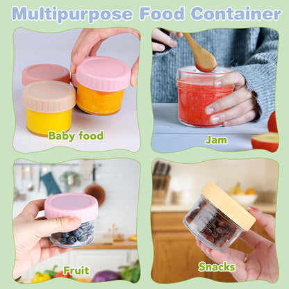 RowinsyDD 5 Pack Glass Baby Food Storage Containers, 4 oz Leakproof Baby Food Jars with Lids, Small Glass Food Containers for Infant Baby, Freezer & Microwave Safe, BPA Free