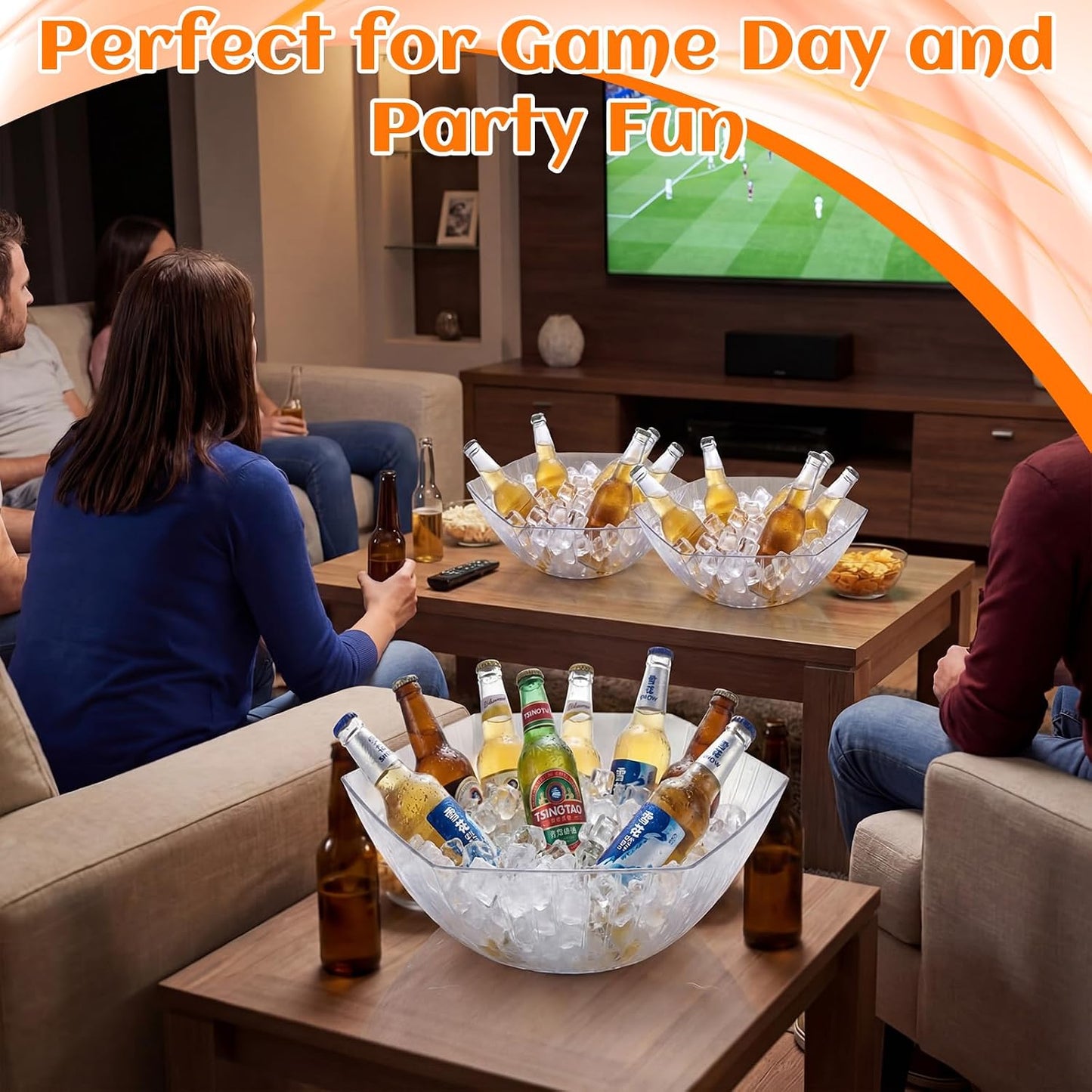 Novabright 6 Pcs 3L Ice Buckets for Parties with Scoops and Tongs Acrylic Champagne Beer Chiller Tub Beverage Wine Bucket for Mimosa Cocktail Bar, Chiller Bin and Events