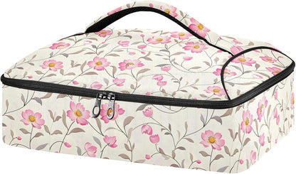 Casserole Carrier Insulated Floral Pink Flower Dish 9x13 with Lid Party Travel Warmer Bag for Hot or Cold Food Lasagna Pizza Holder Tote