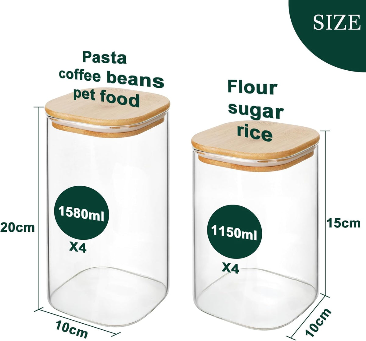 LIBWYS 12-Pack Square Glass Storage Jars with Bamboo Lids (0.6Qt/1.06Qt) - Stackable Food Containers for Pantry Organization, Coffee, Flour, Snacks, Tea | Kitchen Canisters Set