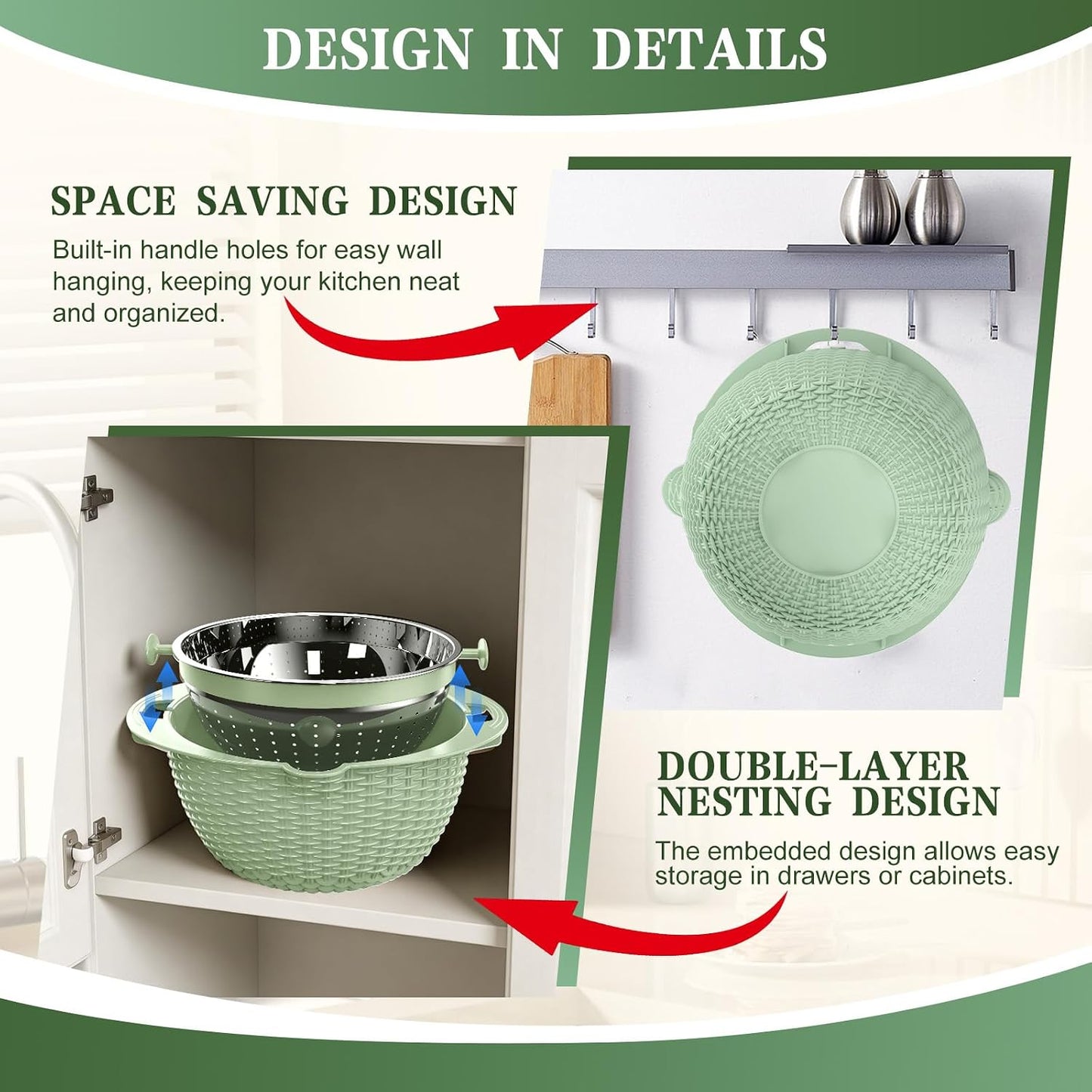 4-in-1 Colander with Bowl Set — Patented 360° Rotatable Strainer Bowl with 3 Graters, Snap-On Lid & Non-Slip Base, Funny Kitchen Present for Women, Aesthetic Pasta Fruit Vegetable Strainer (Beige)