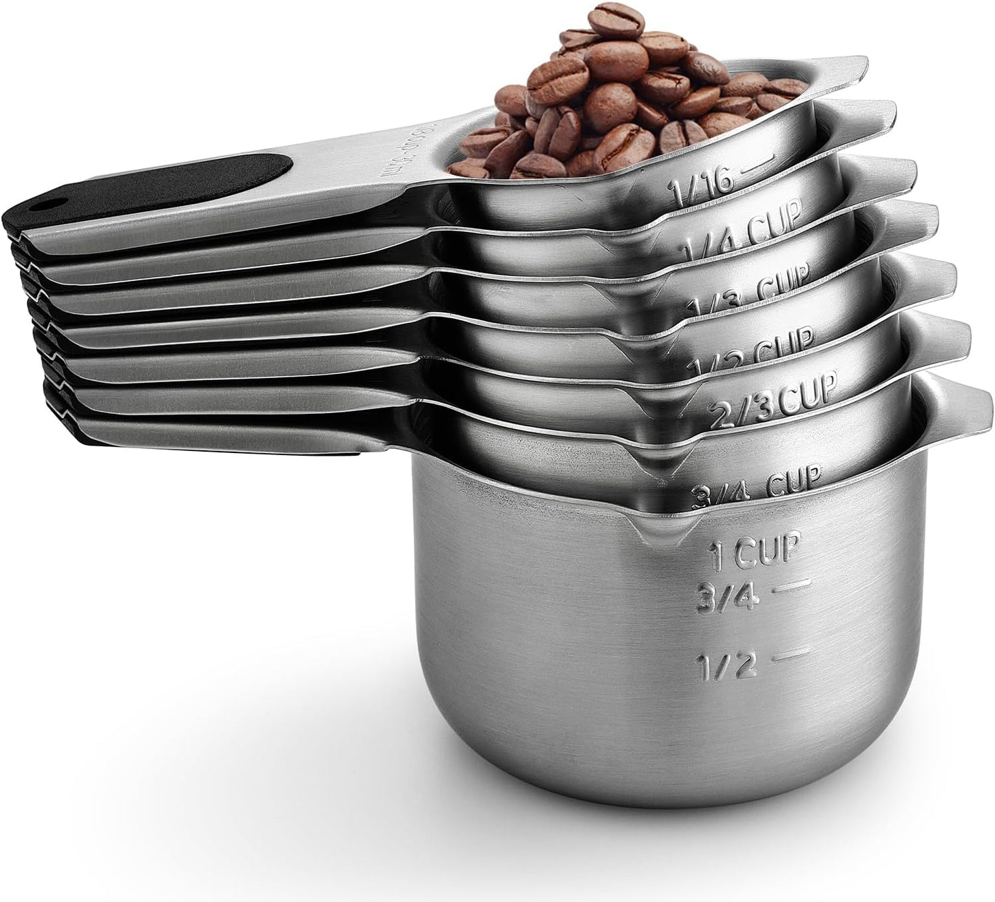 Spring Chef Stainless Steel Measuring Cups Set of 7 with Pour Spout - Nesting Kitchen Tools with Easy Read Markings to Measure Dry or Liquid Ingredients - Metal Measuring Cups for Baking & Cooking