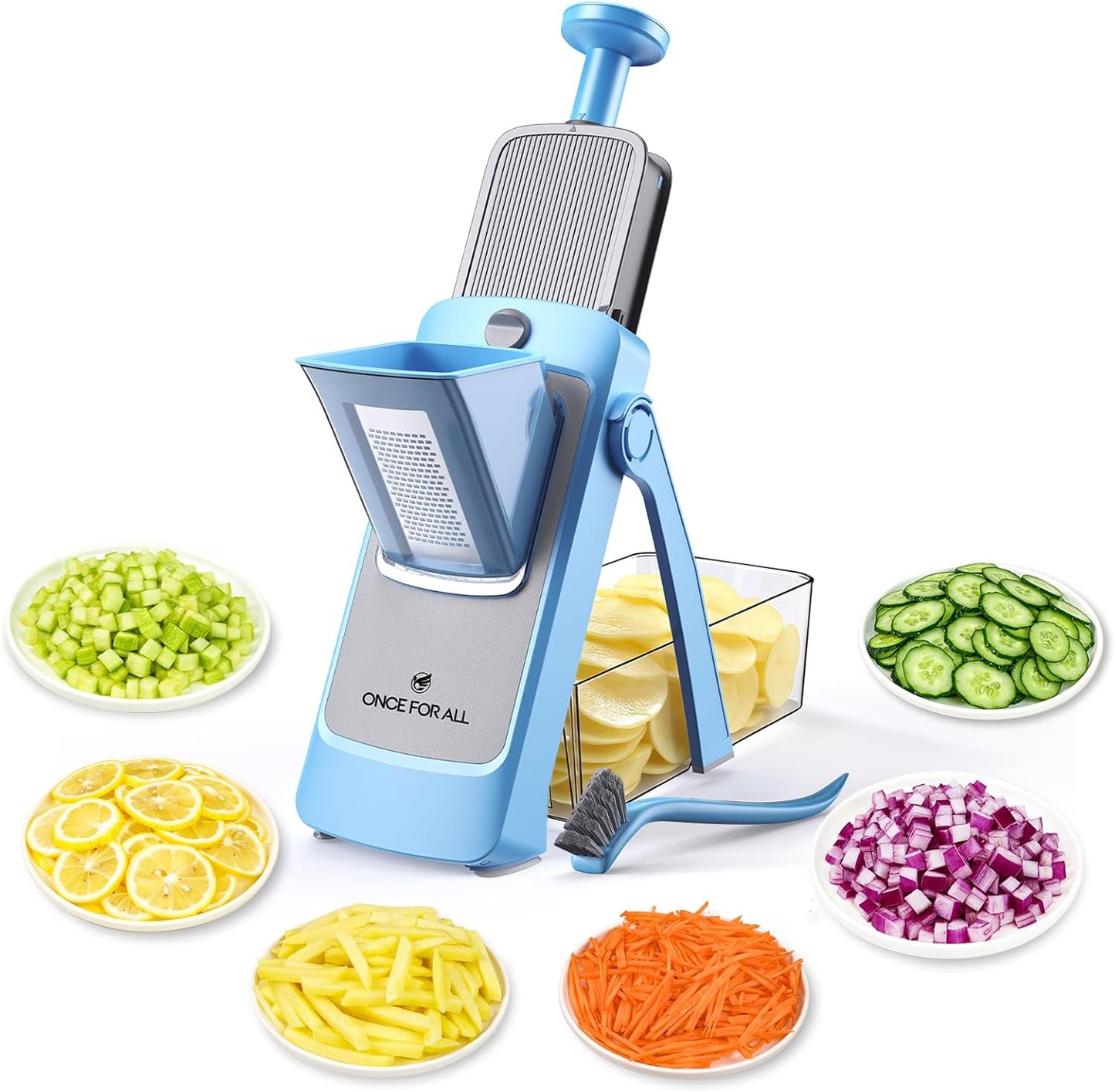 ONCE FOR ALL Upgrade Safe Mandoline Slicer Plus, Biger Size, Adjustable Vegetable Food Chopper Potato Fries Cutter, Detachable Blade, Kitchen Chopping Artifact, Gift (SkyBlue)