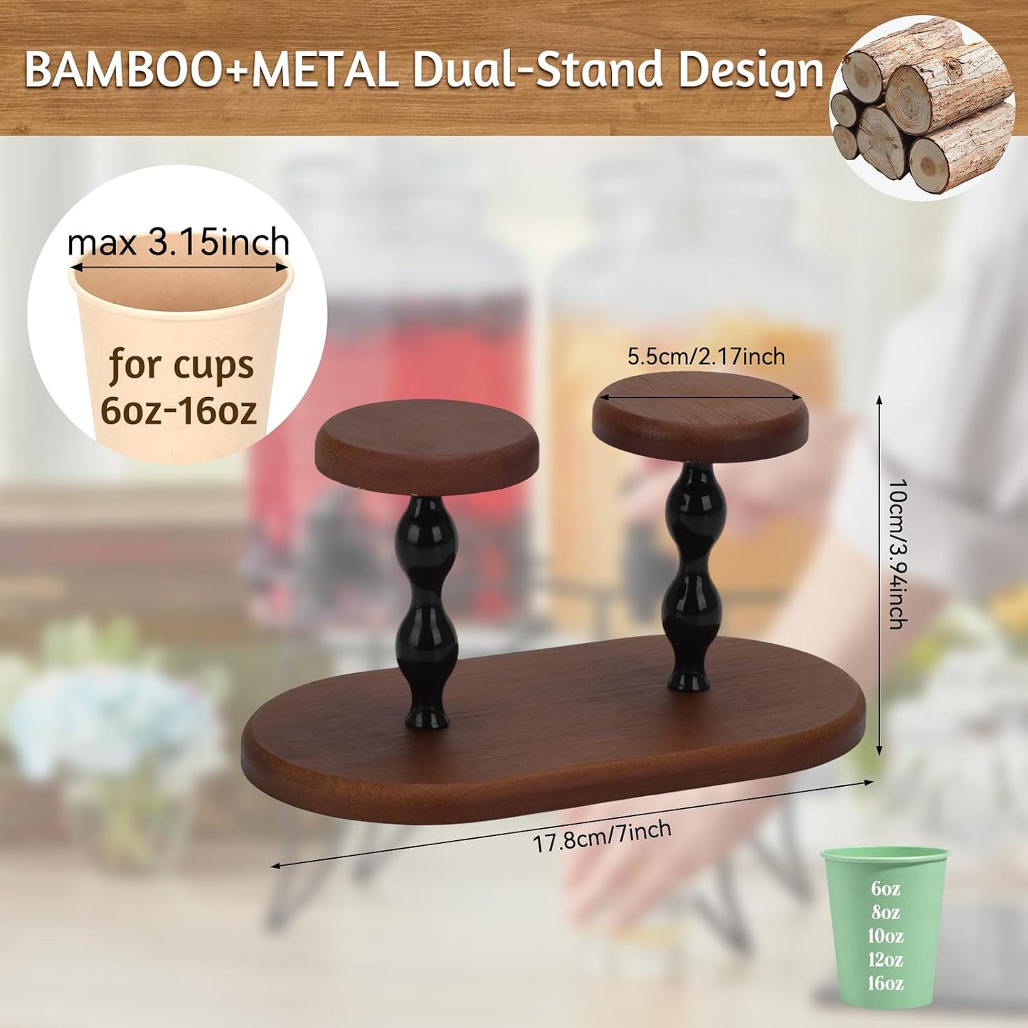 Paper Cup Dispenser and Lid Organizer, Double Compartment Storage Holder for 8oz Coffee Cups, Bathroom, Coffee Station (Brown 2)