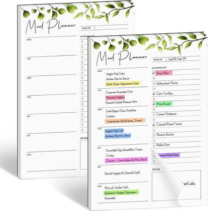 Joyberg 2 PCS Weekly Meal Planner Magnetic for Fridge 8.3x5.5”, Undated Meal Planner and Grocery List Tearable Shopping List, Magnetic Menu Planner for Fridge for Weekly Plan - 50 Pages/Book