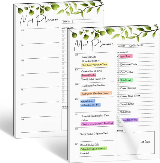 Joyberg 2 PCS Weekly Meal Planner Magnetic for Fridge 8.3x5.5”, Undated Meal Planner and Grocery List Tearable Shopping List, Magnetic Menu Planner for Fridge for Weekly Plan - 50 Pages/Book