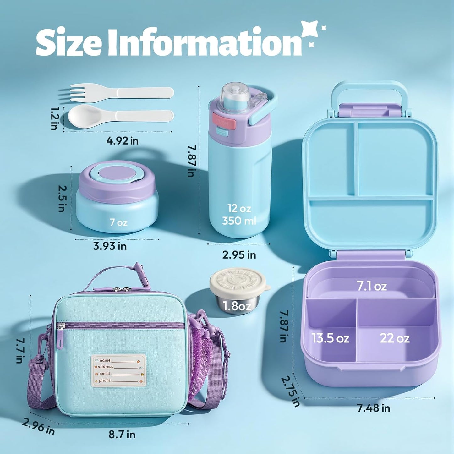 Itslife Bento Box for Kids Set, Insulated Food Container,Kids Lunch Box, 7 oz Thermos for Hot Food, 12 oz Thermos Water Bottle, Reusable Insulated Ice Bag & Fork Spoon Utensils Camping Travel Pink