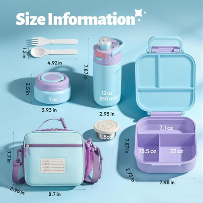 Itslife Bento Box for Kids Set, Insulated Food Container,Kids Lunch Box, 7 oz Thermos for Hot Food, 12 oz Thermos Water Bottle, Reusable Insulated Ice Bag & Fork Spoon Utensils Camping Travel Pink