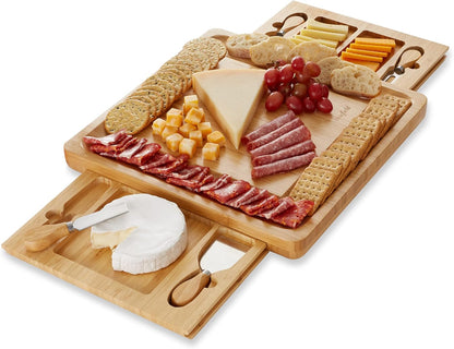 Casafield Bamboo Cheese Board and Knife Gift Set, Wooden Charcuterie Board Meat and Cheese Platter for Entertaining, Housewarming, Birthday, Wedding
