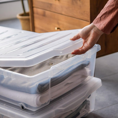 Citylife 32 QT Plastic Storage Bins with Latching Lids Stackable Storage Containers for Organizing Large Clear Storage Box for Garage, Closet, Kitchen, 4 Packs