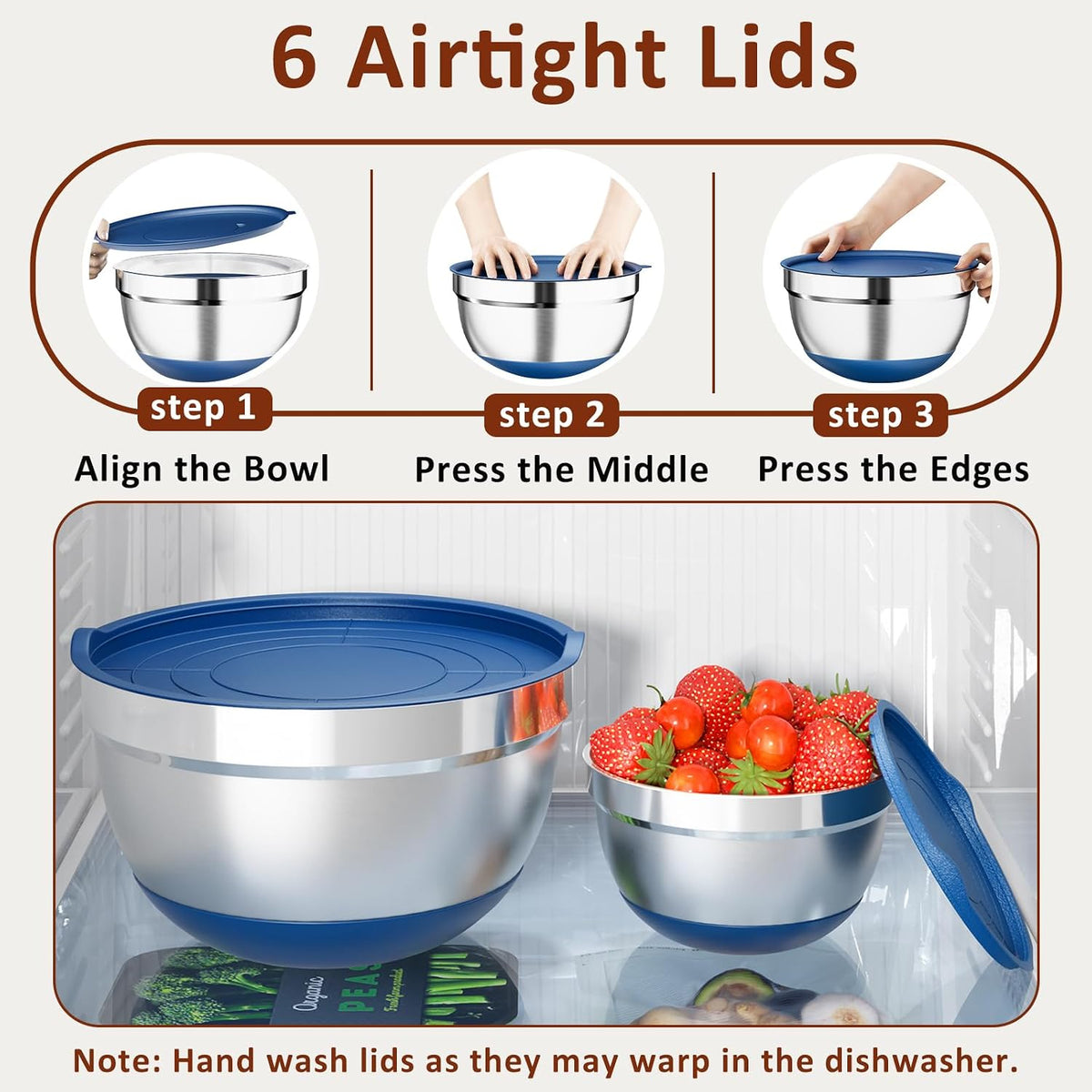 9 Pack Mixing Bowls with Airtight Lids & Grater Attachments, Khaki