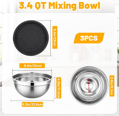 Beasea Stainless Steel Mixing Bowls, 5 Pack 1.5 QT Stackable Nesting Mixing Bowls with Airtight Lids, Metal Bowl with Lid for Baking, Meal Prepping, Salad, Serving, Food Storing
