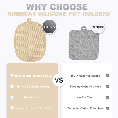 RORECAY 2-Pack Silicone Pot Holders for Kitchen, Hot Pads with Pocket, Gray