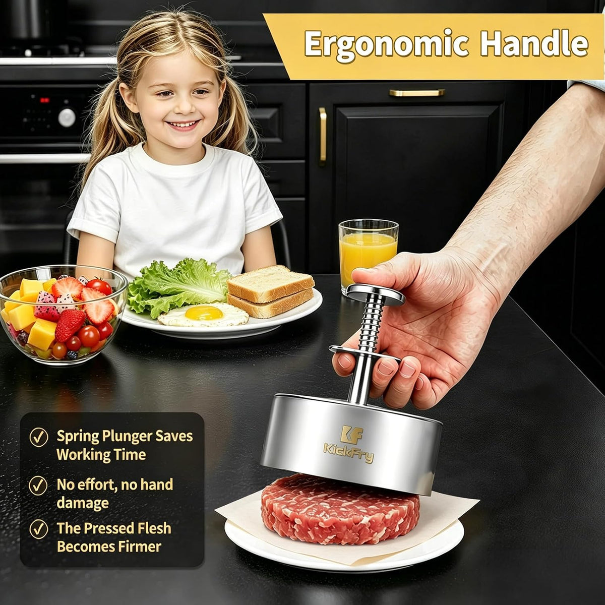 KickFry Hamburger Press Patty Maker - 4.5" Stainless Steel Patty Press Mold