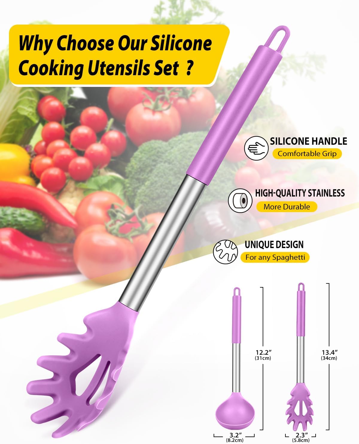 BUNDLEPRO Silicone Soup Ladle and Pasta Spoon Set, 2 Pack, Gray