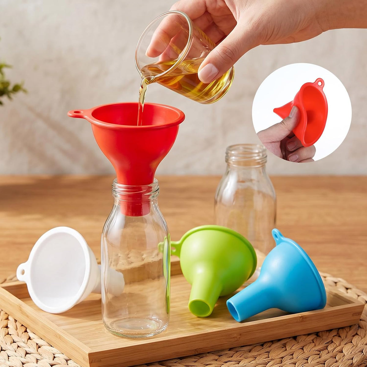 4pcs Silicone Funnels for Kitchen Use,Wide Mouth Silicon Funnel