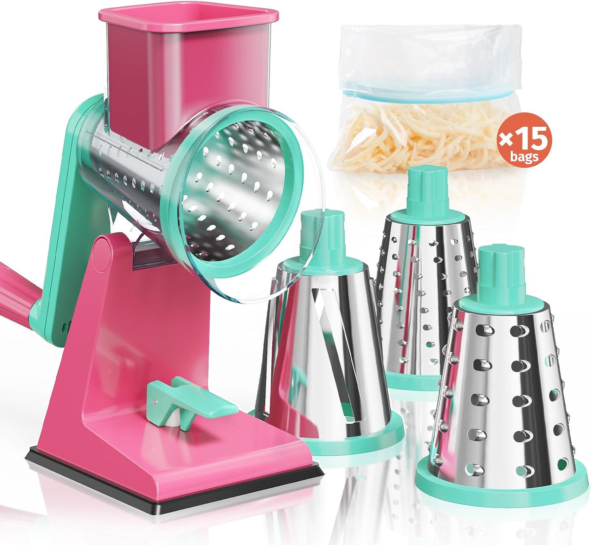Upgraded Rotary Cheese Grater, Hand Crank, Pinkish Purple