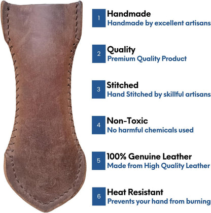 Leather Cast Iron Skillet Handle Cover, Heat Resistant Pan Grip Sleeve for Frying Pans, Dutch Oven & Griddles, Safe Non-Slip Cooking Handle Protector, Brown (Handle Cover Curve)