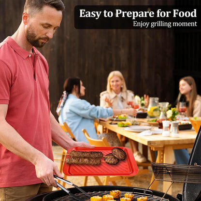 Grilling Prep and Serve Trays, BBQ Platter for Raw and Cooked Food, Melamine Serving Trays for Food, Set of 2, Black and Red, Napkin and Cleaning Clothes Included