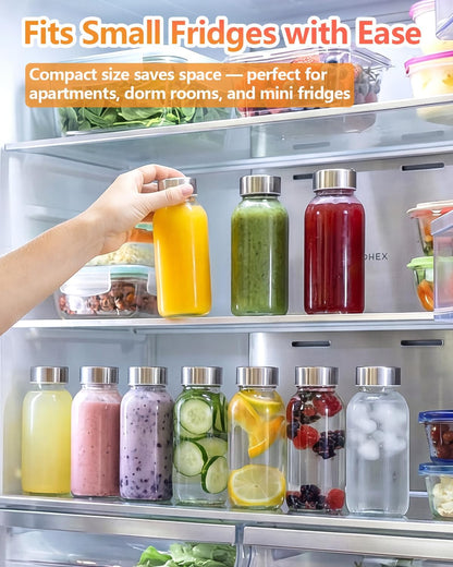 Zukro Glass Juice Bottles with Lids for Juicing 18 oz, Reusable Clear Glass Water Bottles with Stainless Steel Airtight Cap for Refrigerator, 100% Leak Proof Drinking Jar, BPA Free, Set of 6