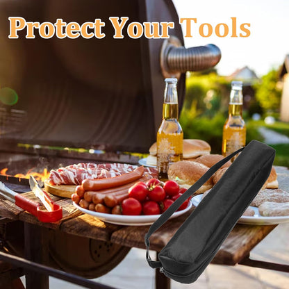 Larrel Grill Utensil Storage Bag, Sturdy Grill Tool Bag with Handle 22.44 x 3.94in/57 x 10cm Portable Black BBQ Utensil Storage for Camping and Hiking BBQ