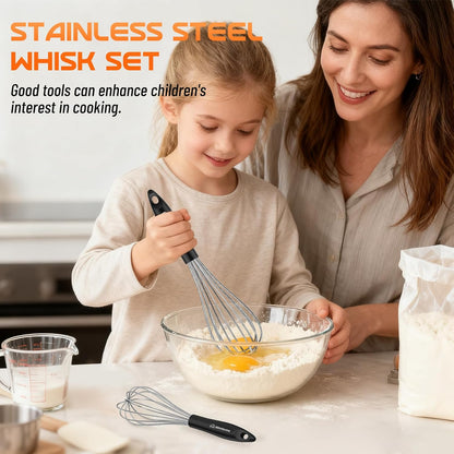 NileHome 3-Pack Stainless Steel Whisk Set, Kitchen Utensils for Cooking