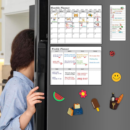 Utron Magnetic Calendar for Refrigerator, 3P Fridge Calendar Magnet, 14×11In Monthly and Weekly Planner & 3.5×8In Daily List Magnetic Calendar