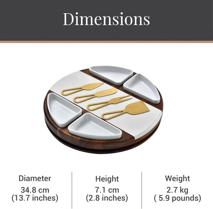 Shanik Acacia Wood Lazy Susan Cheese Board Set – Rotating Charcuterie Platter, Elegant Serving Tray for Appetizers, Snacks, Parties & Weddings